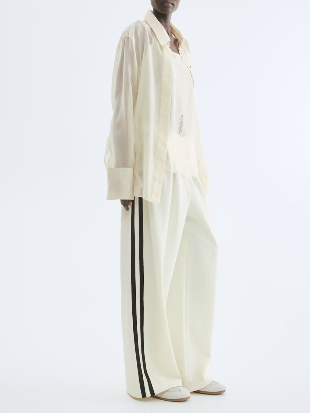 H&M Cream Wide-Leg Jersey Track Pants with Black Side Stripes sz XS